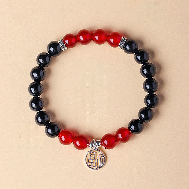 Buddha Stones Zwarte Onyx Fu karakter kralen Armband - Zwarte onyx en rode agaat (Polsomtrek: 15-16 cm) - image 9