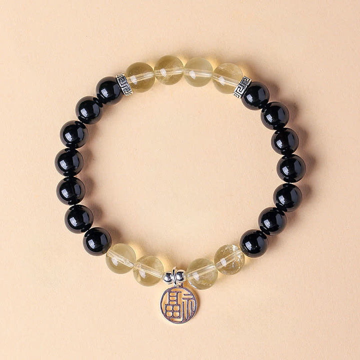 Buddha Stones Zwarte Onyx Fu karakter kralen Armband - Zwarte onyx citrien (Polsomtrek: 15-16 cm) - image 1
