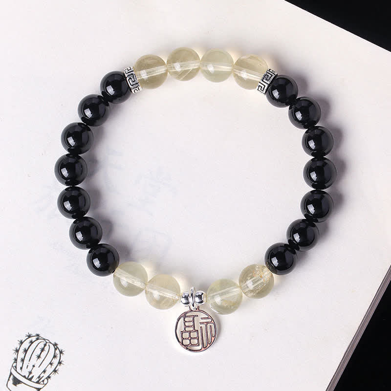 Buddha Stones Zwarte Onyx Fu karakter kralen Armband - image 3
