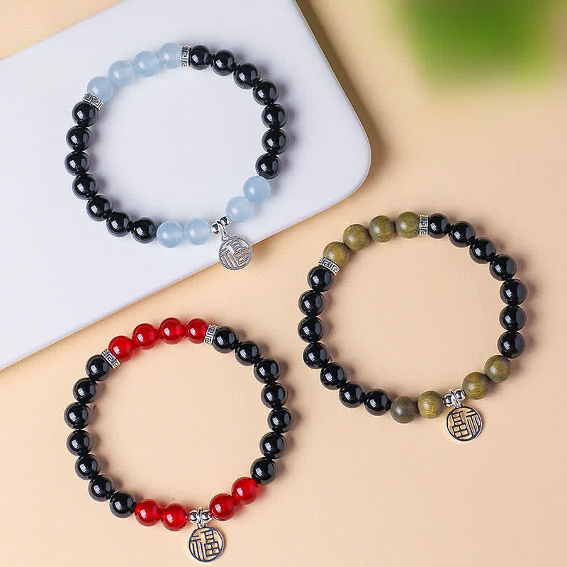 Buddha Stones Zwarte Onyx Fu karakter kralen Armband - image 20