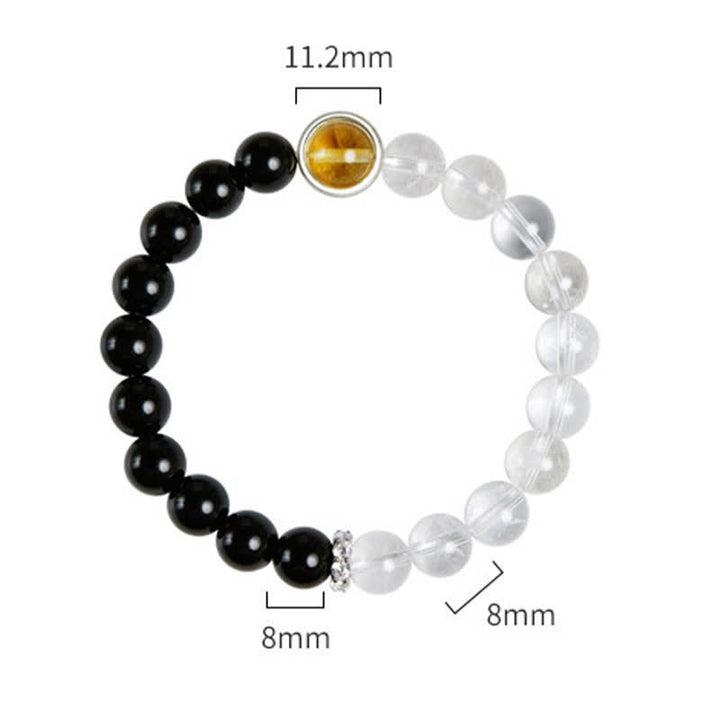Buddha Stones Armband van helder kwarts en zwarte obsidiaan - image 8