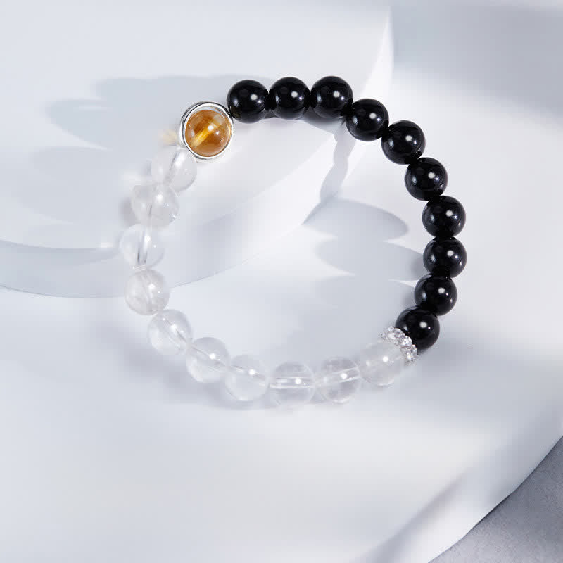 Buddha Stones Armband van helder kwarts en zwarte obsidiaan - image 1