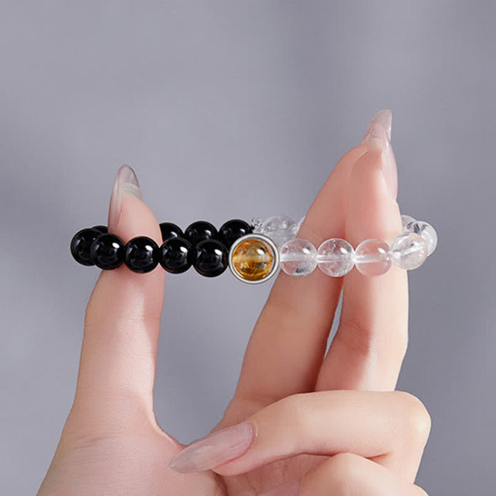 Buddha Stones Armband van helder kwarts en zwarte obsidiaan - image 2
