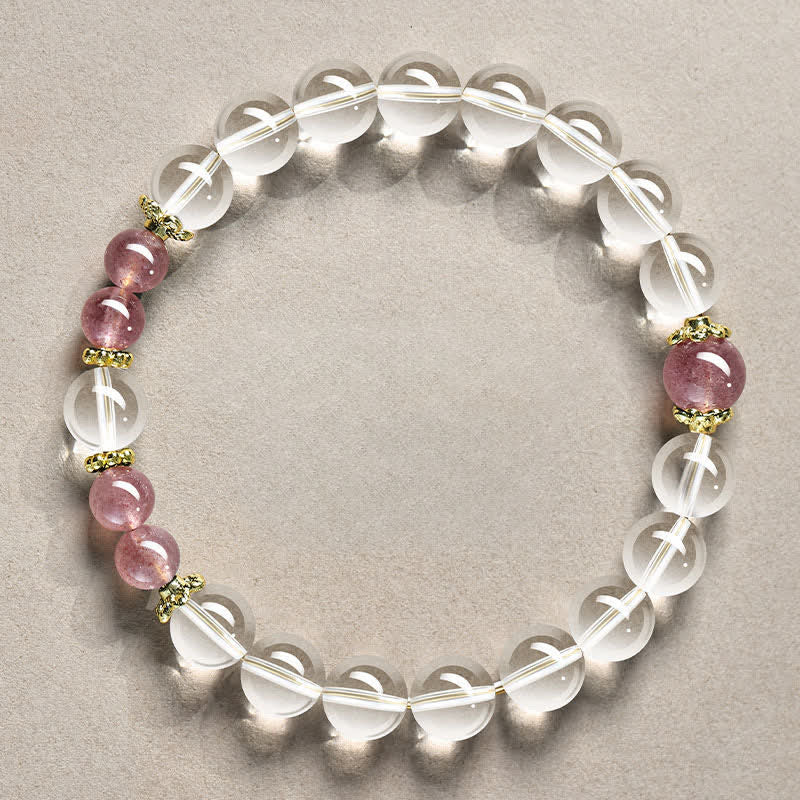 Buddha Stones Natuurlijke, heldere kwarts kralen, helende Armband - 8mm heldere kwarts aardbeikwarts (Polsomtrek: 15-16 cm) - image 9