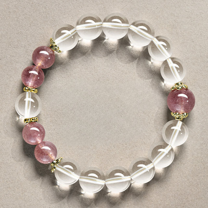 Buddha Stones Natuurlijke, heldere kwarts kralen, helende Armband - 10mm heldere kwarts aardbeikwarts (Polsomtrek: 16-17 cm) - image 10