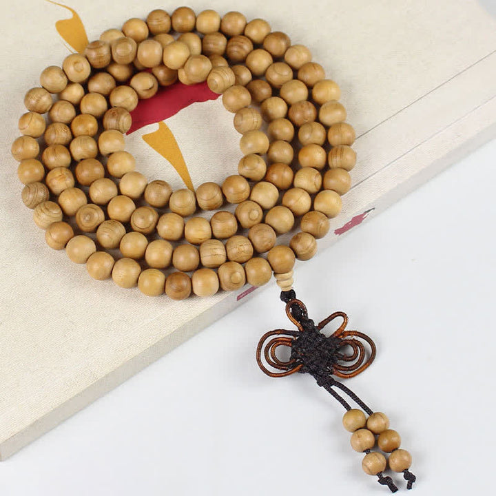 Buddha Stones Handgepolijste, geknoopte mala met 108 kralen van perzikhout . - 10mm - Normaal - Perzikhout (Bescherming♥Zuivering) - image 2