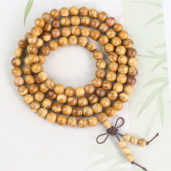 Buddha Stones Handgepolijste, geknoopte mala met 108 kralen van perzikhout . - 8mm - Oud nerfpatroon, nieuw ambacht - Perzikhout (Bescherming♥Zuivering) - image 4