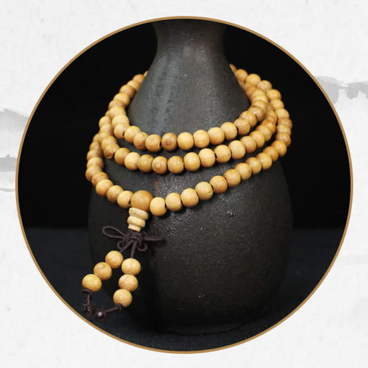 Buddha Stones Handgepolijste, geknoopte mala met 108 kralen van perzikhout . - image 9