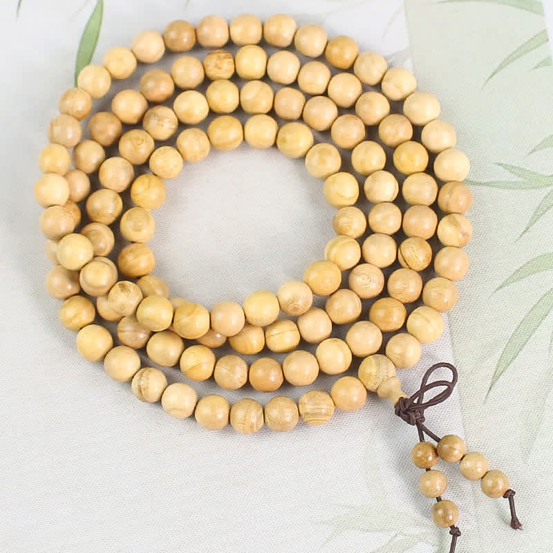 Buddha Stones Handgepolijste, geknoopte mala met 108 kralen van perzikhout . - 8mm - Nieuw vaartuig - Perzikhout (Bescherming♥Zuivering) - image 3