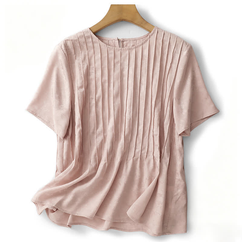 Buddha Stones Elegante, geplooide, effen T-shirts met Korte mouw voor dames voor de zomer - Lichtroze - US6, UK/AU10, EU38 (XL) - image 0