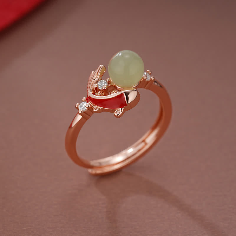 Buddha Stones Verstelbare open Ring met koperen koi-vismotief, geïnspireerd op parels. - image 1
