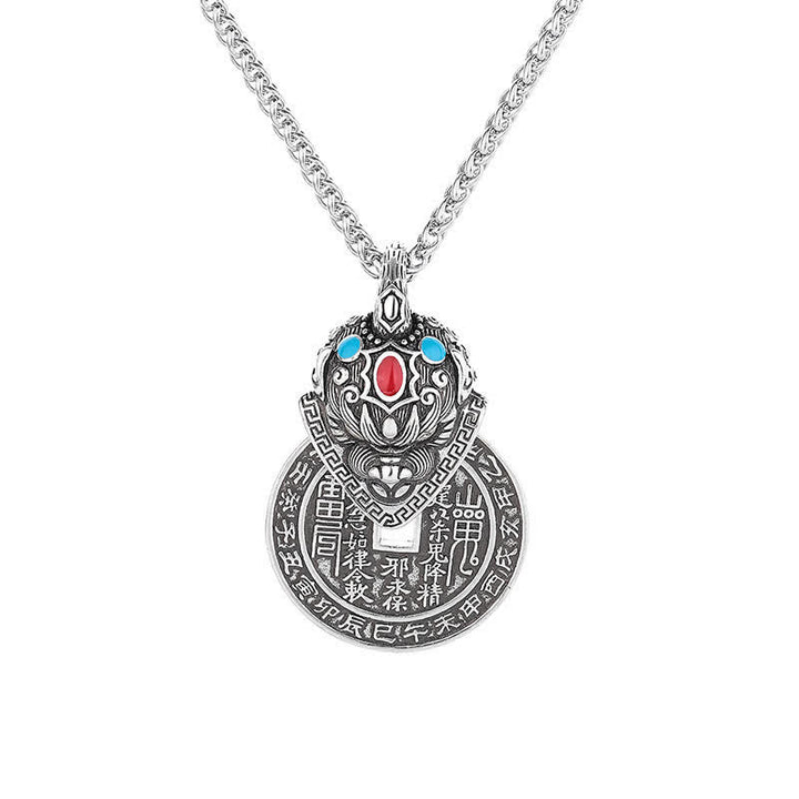 Buddha Stones Vintage Ketting met emaille, symbool voor de Chinese PiXiu-munt. - image 3