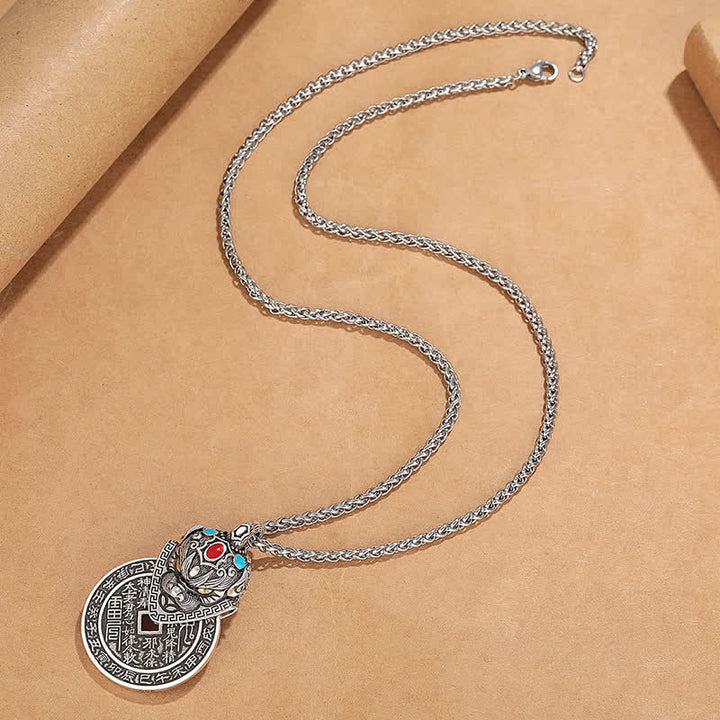 Buddha Stones Vintage Ketting met emaille, symbool voor de Chinese PiXiu-munt. - image 2