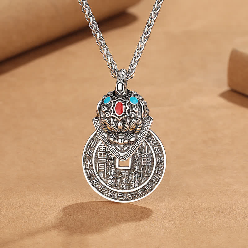 Buddha Stones Vintage Ketting met emaille, symbool voor de Chinese PiXiu-munt. - Koper (Rijkdom ♥ Zelfzorg) - image 0