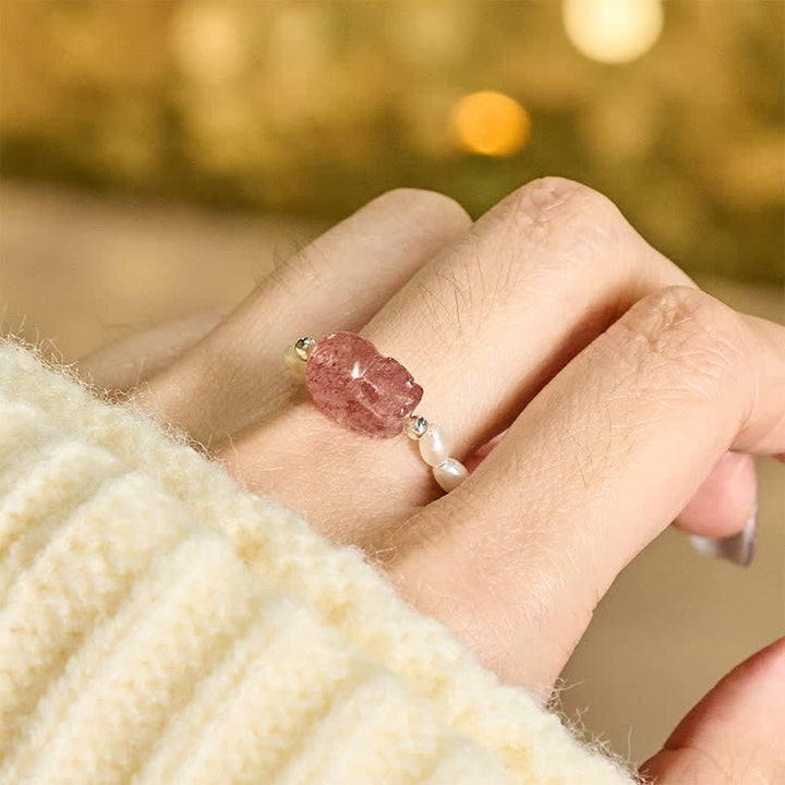 Buddha Stones 3 mm mini kralen natuurlijke maansteen toermalijn granaat parel aardbeikwarts PiXiu helende elastische Ring - image 25