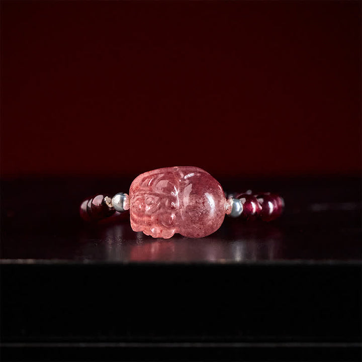 Buddha Stones 3 mm mini kralen natuurlijke maansteen toermalijn granaat parel aardbeikwarts PiXiu helende elastische Ring - image 3