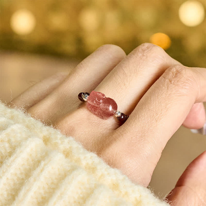 Buddha Stones 3 mm mini kralen natuurlijke maansteen toermalijn granaat parel aardbeikwarts PiXiu helende elastische Ring - image 4