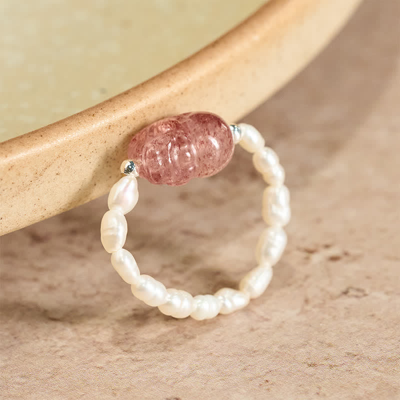 Buddha Stones 3 mm mini kralen natuurlijke maansteen toermalijn granaat parel aardbeikwarts PiXiu helende elastische Ring - Natuurlijke parel van 52-53 mm (kleur kan variëren) - image 21