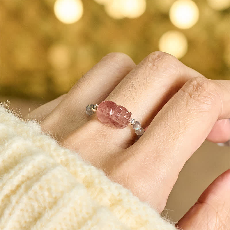 Buddha Stones 3 mm mini kralen natuurlijke maansteen toermalijn granaat parel aardbeikwarts PiXiu helende elastische Ring - image 13