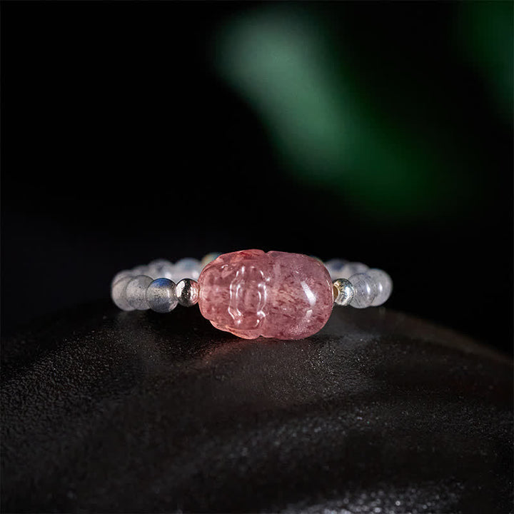 Buddha Stones 3 mm mini kralen natuurlijke maansteen toermalijn granaat parel aardbeikwarts PiXiu helende elastische Ring - image 12