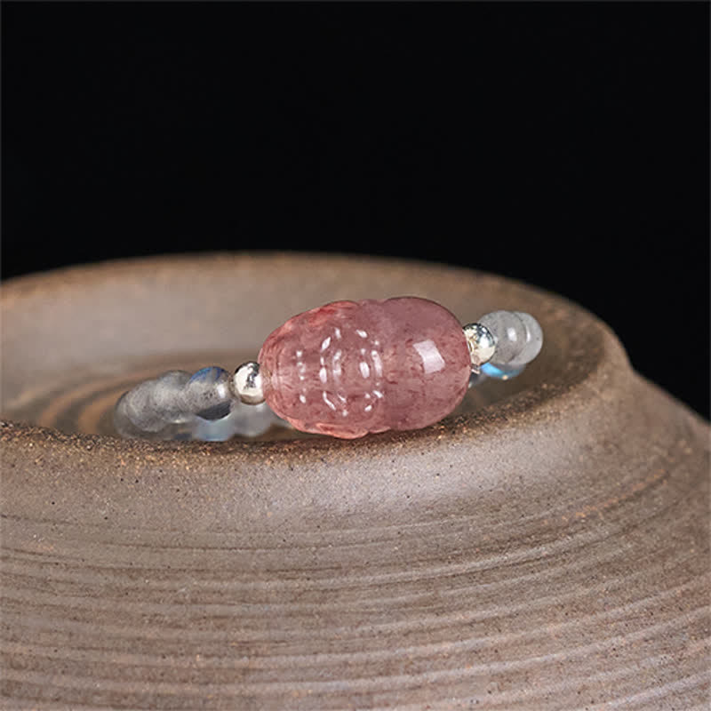 Buddha Stones 3 mm mini kralen natuurlijke maansteen toermalijn granaat parel aardbeikwarts PiXiu helende elastische Ring - image 10