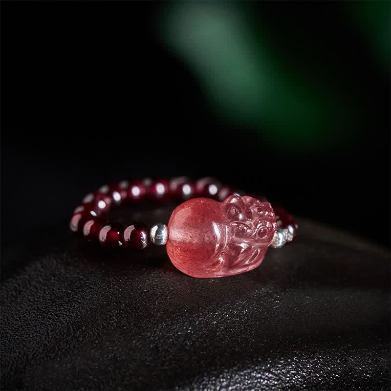 Buddha Stones 3 mm mini kralen natuurlijke maansteen toermalijn granaat parel aardbeikwarts PiXiu helende elastische Ring - image 1