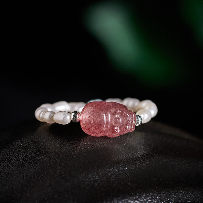 Buddha Stones 3 mm mini kralen natuurlijke maansteen toermalijn granaat parel aardbeikwarts PiXiu helende elastische Ring - image 24