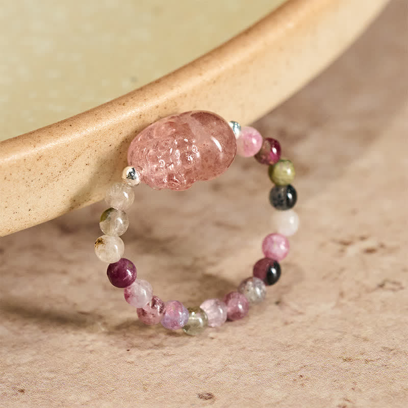 Buddha Stones 3 mm mini kralen natuurlijke maansteen toermalijn granaat parel aardbeikwarts PiXiu helende elastische Ring - Natuurlijke toermalijn van 52-53 mm (kleur kan variëren) - image 15