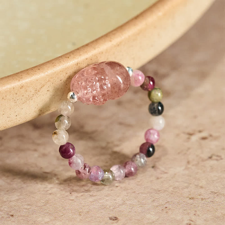 Buddha Stones 3 mm mini kralen natuurlijke maansteen toermalijn granaat parel aardbeikwarts PiXiu helende elastische Ring - Natuurlijke toermalijn van 52-53 mm (kleur kan variëren) - image 15