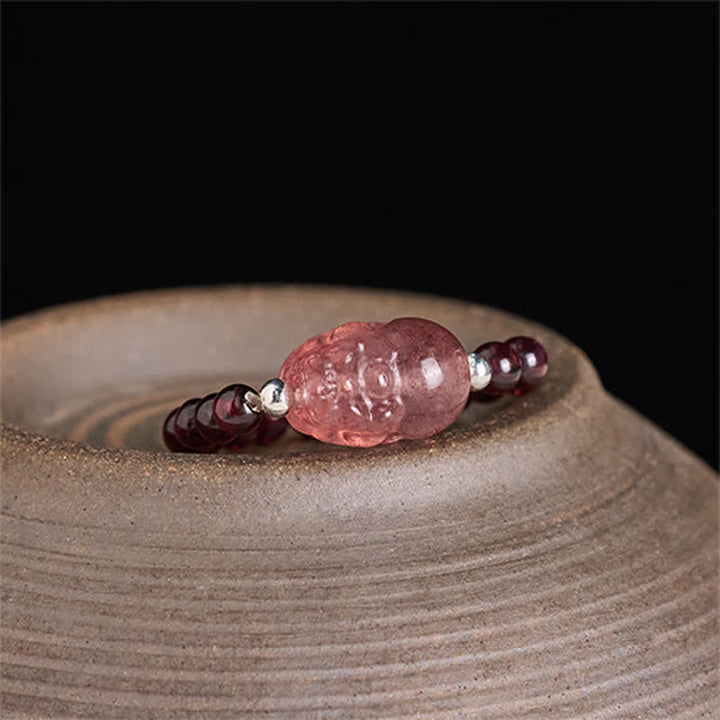 Buddha Stones 3 mm mini kralen natuurlijke maansteen toermalijn granaat parel aardbeikwarts PiXiu helende elastische Ring - image 2