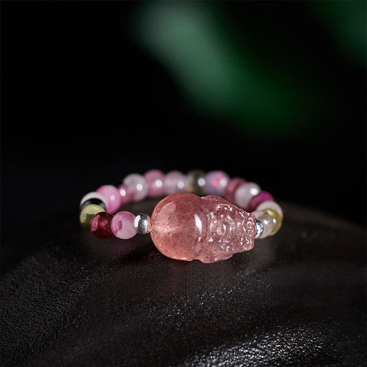 Buddha Stones 3 mm mini kralen natuurlijke maansteen toermalijn granaat parel aardbeikwarts PiXiu helende elastische Ring - image 16