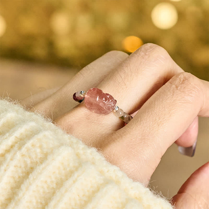 Buddha Stones 3 mm mini kralen natuurlijke maansteen toermalijn granaat parel aardbeikwarts PiXiu helende elastische Ring - image 19