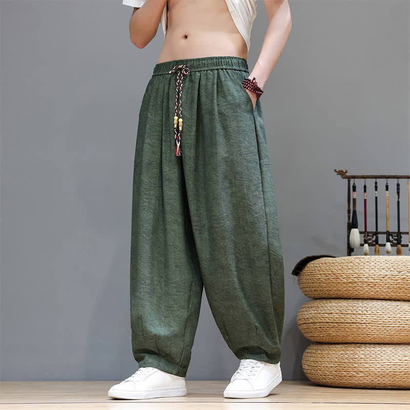 Buddha Stones Zomerse bohemian heren harembroek met Zakken - Donker olijfgroen - US/UK/AU48, EU58 (6XL) - image 0
