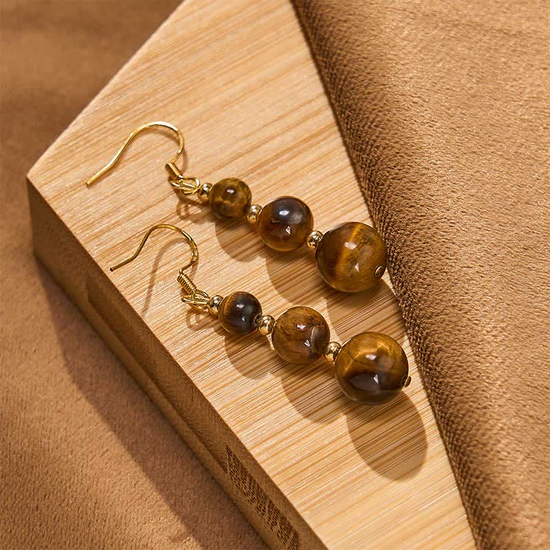 Buddha Stones Oorbellen met retro kralen van natuurlijke tijgeroog voor extra kracht. - image 1