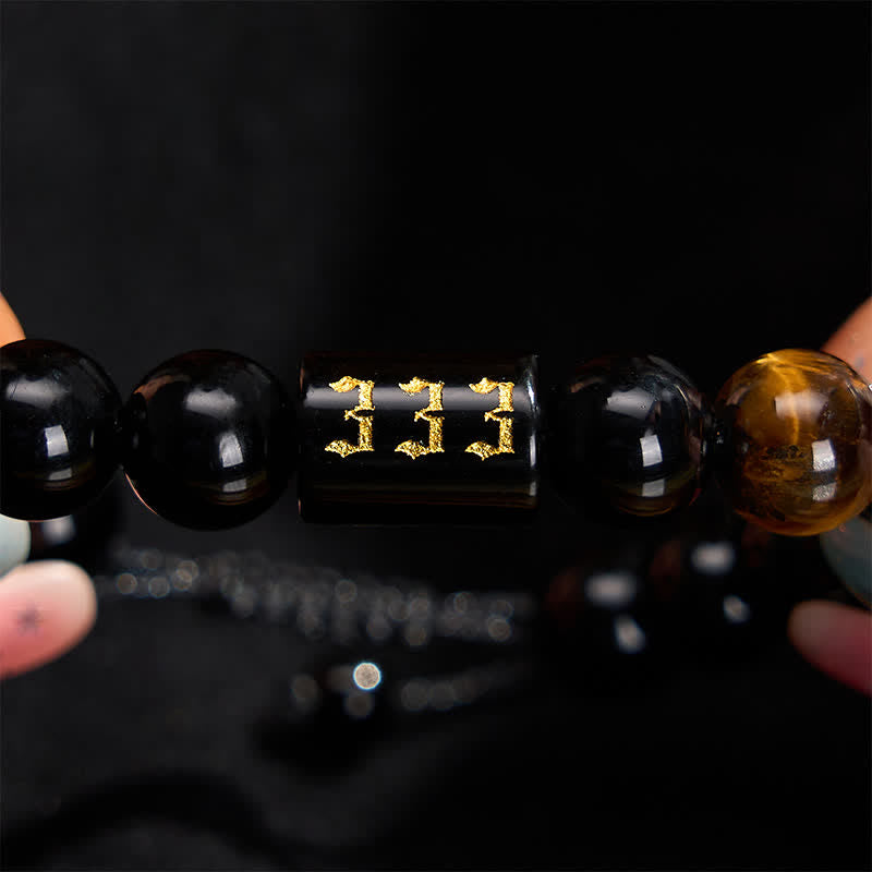 Buddha Stones Engelengetal Armband van Natuurlijke Zwarte Obsidiaan en Tijgeroog voor Kracht en Vervulling - image 1