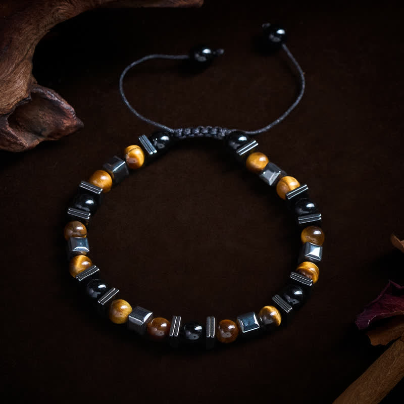 Buddha Stones Natuurlijke tijgeroog, zwarte obsidiaan, hematiet, ondersteunende Armband - image 1