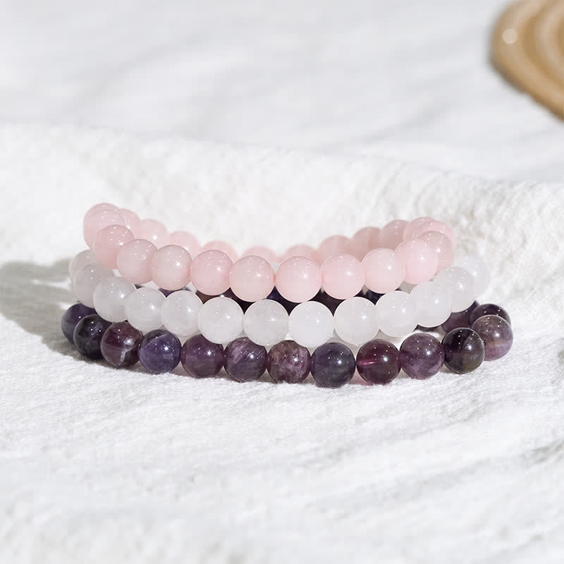 Buddha Stones Amethist Rozenkwarts Kristallen Armband voor Spiritueel Bewustzijn - 15-16 cm - image 0