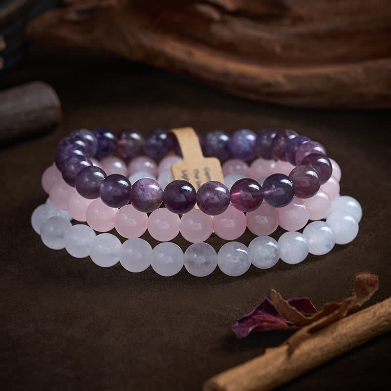 Buddha Stones Amethist Rozenkwarts Kristallen Armband voor Spiritueel Bewustzijn - image 1