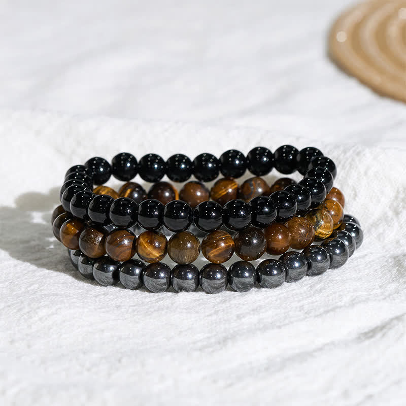 Buddha Stones Tijgeroog Hematiet Zwarte Onyx Kralen Armband - 15-16 cm - image 0