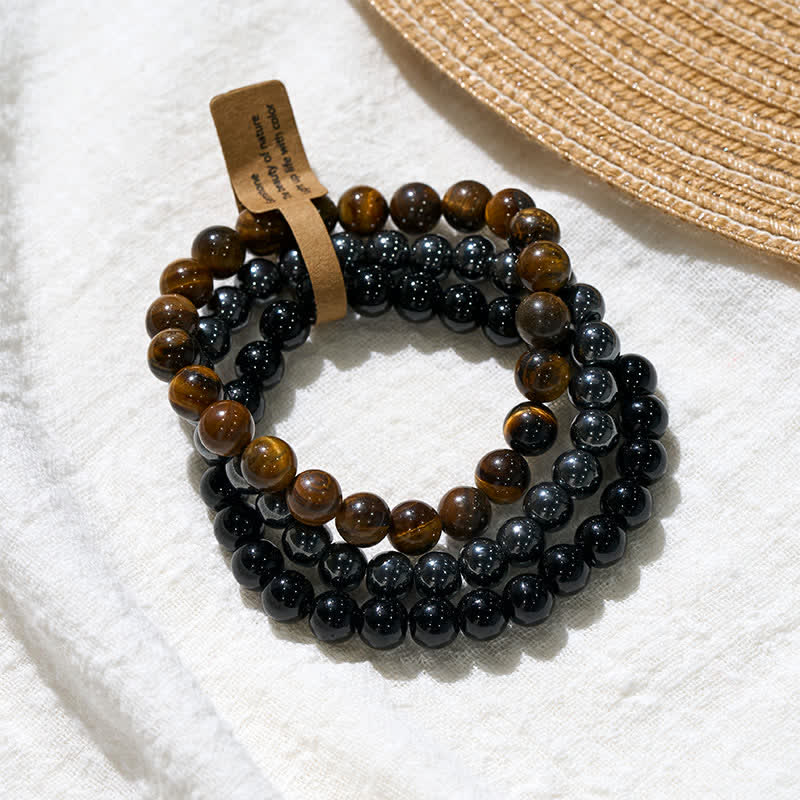 Buddha Stones Tijgeroog Hematiet Zwarte Onyx Kralen Armband - image 2