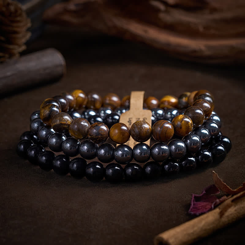 Buddha Stones Tijgeroog Hematiet Zwarte Onyx Kralen Armband - image 1