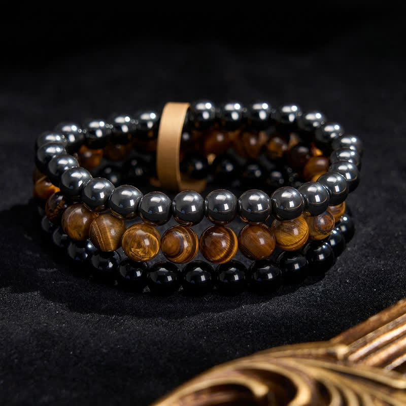 Buddha Stones Tijgeroog Hematiet Zwarte Onyx Kralen Armband - image 3
