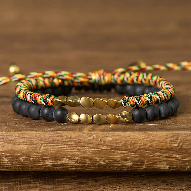 Buddha Stones 2 stuks natuurlijke, matte stenen kralen, koperen Armband - Meerkleurig + Matstenen (Polsomtrek: 17-28 cm) - image 0