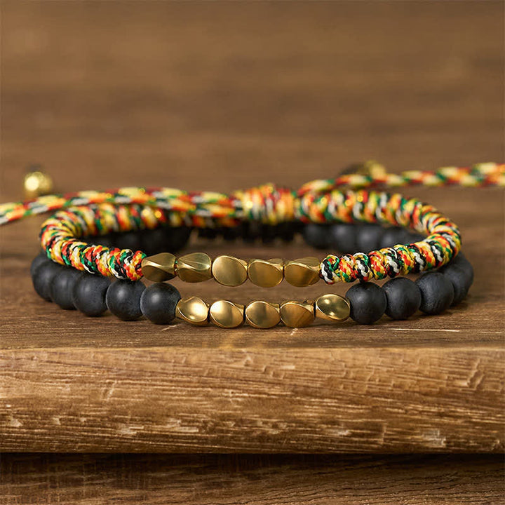 Buddha Stones 2 stuks natuurlijke, matte stenen kralen, koperen Armband - Meerkleurig + Matstenen (Polsomtrek: 17-28 cm) - image 0