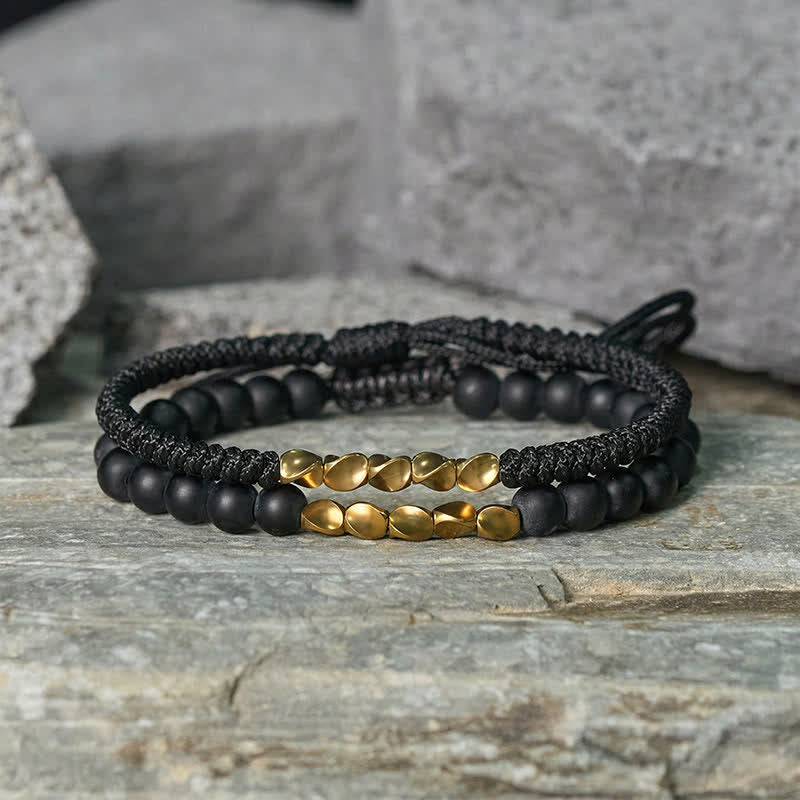 Buddha Stones 2 stuks natuurlijke, matte stenen kralen, koperen Armband - image 10