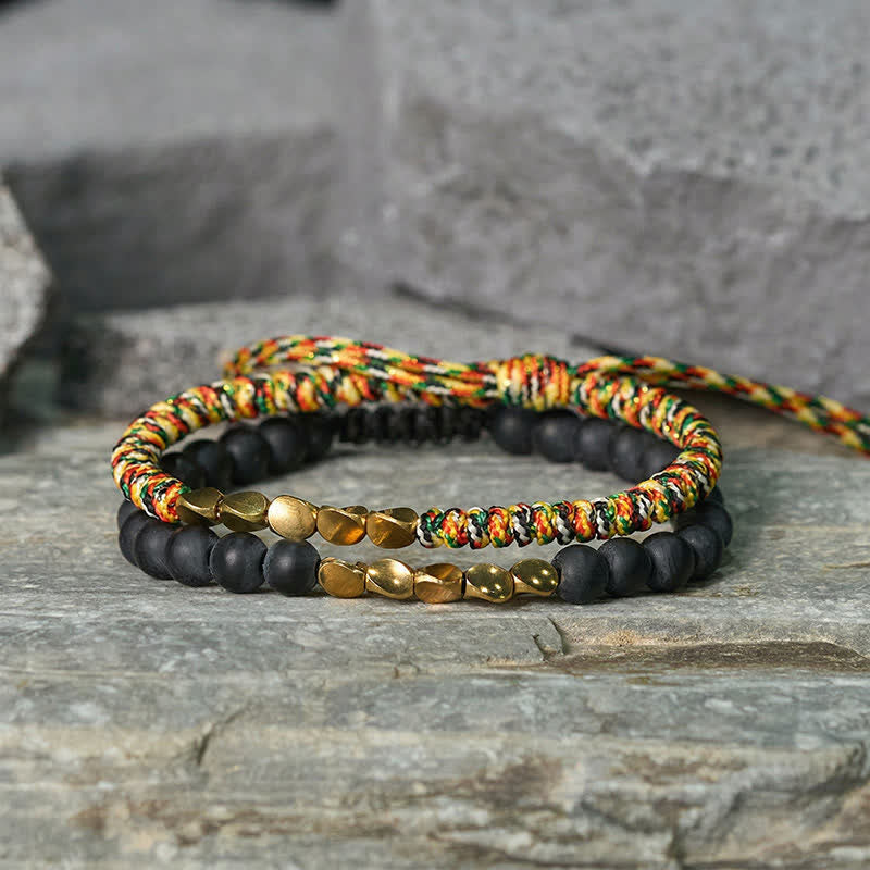 Buddha Stones 2 stuks natuurlijke, matte stenen kralen, koperen Armband - image 1