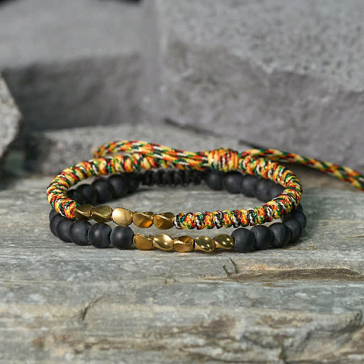 Buddha Stones 2 stuks natuurlijke, matte stenen kralen, koperen Armband - image 1