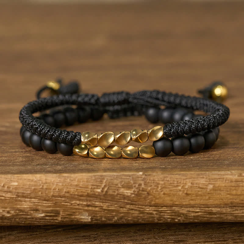 Buddha Stones 2 stuks natuurlijke, matte stenen kralen, koperen Armband - Zwart + Matsteen (Polsomtrek: 17-28 cm) - image 9
