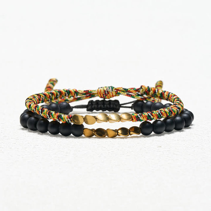Buddha Stones 2 stuks natuurlijke, matte stenen kralen, koperen Armband - image 3