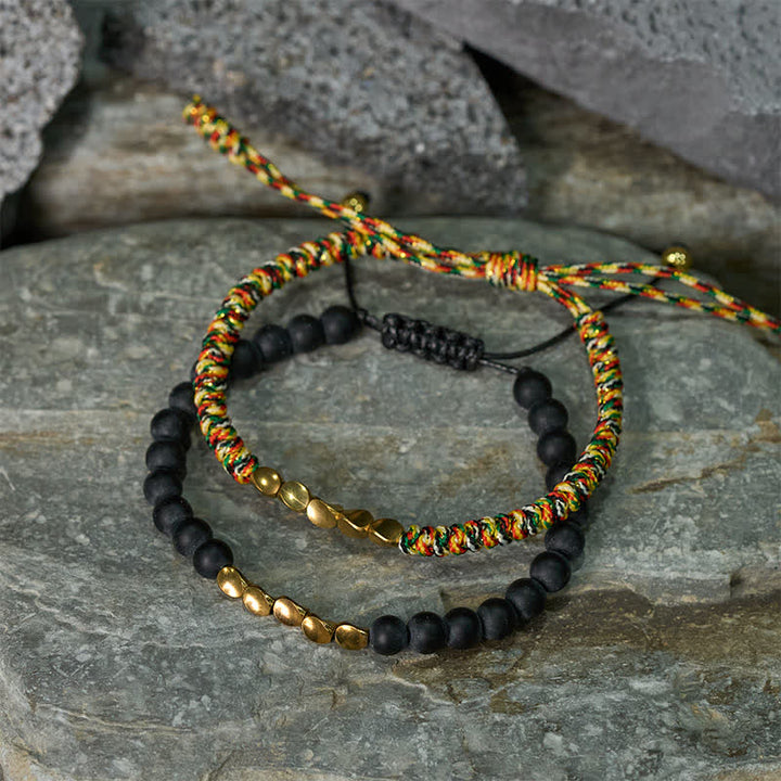 Buddha Stones 2 stuks natuurlijke, matte stenen kralen, koperen Armband - image 2